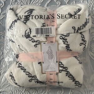 Victoria's Secret Cream and Black Scripted Robe